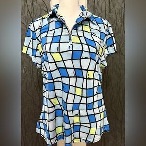 DKNY Gold Blue and White Zippered Polo